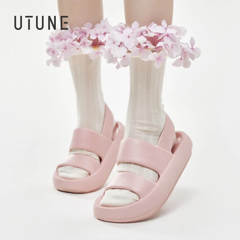 UTUNE KIDS Women's Platform Sandals Summer Soft Outside Slippers Men Beach EVA Slides Women's Home Slippers Anti-slip Indoor