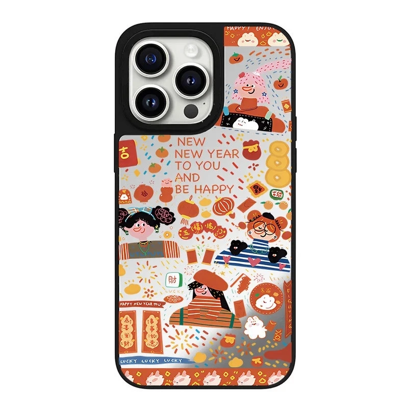 

Mirror Surface New Year Girl Graffiti Phone Case Cover for IPhone 11 12 13 14 15 Pro Max Case for IPhone 15 Pro Max