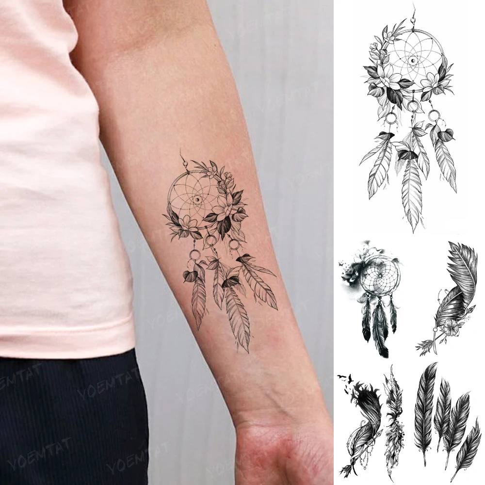 

Water Transfer Waterproof Temporary Tattoo Sticker Garland Dream Net Feather Flash Tatto Women Men Arm Wrist Body Art Fake Tatoo