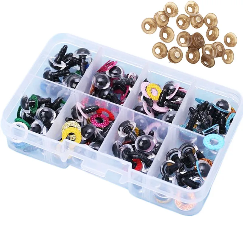 

80 шт., прозрачные блестящие пластиковые безопасные глаза для вязания крючком, 10/12 мм