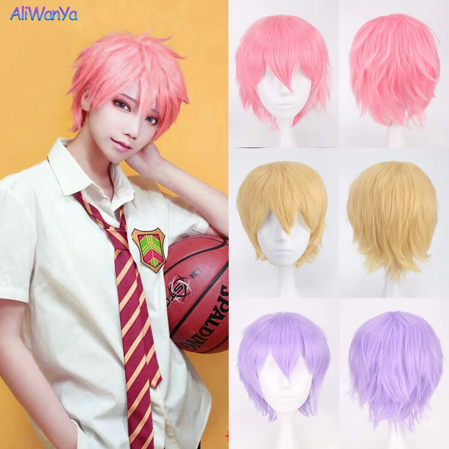 Synthetic Short Wigs Wolf Cut With Bangs Choppy Cosplay Party Wig For Men Women Pink Red Blue Purple Korean Style Man Wig