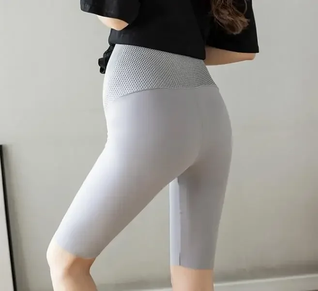 Pregnant Woman Legging Maternity Yoga Pants Summer Sharkskin Fabric Women Thin Black Slim Skinny Sport High Waist Fitness Shorts