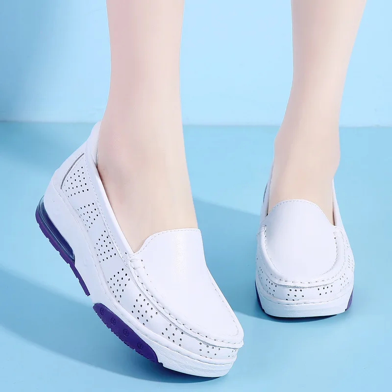 Spring high-qualit  Women Shoes Nurse antiskid comfort Flat Casual Working Shoes Wedge Platform White Shoes soft Female Footwear 4