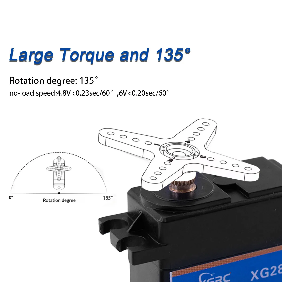 Servo RC étanche 20G pour hélicoptère, vue de côté avec les ailettes de refroidissement.