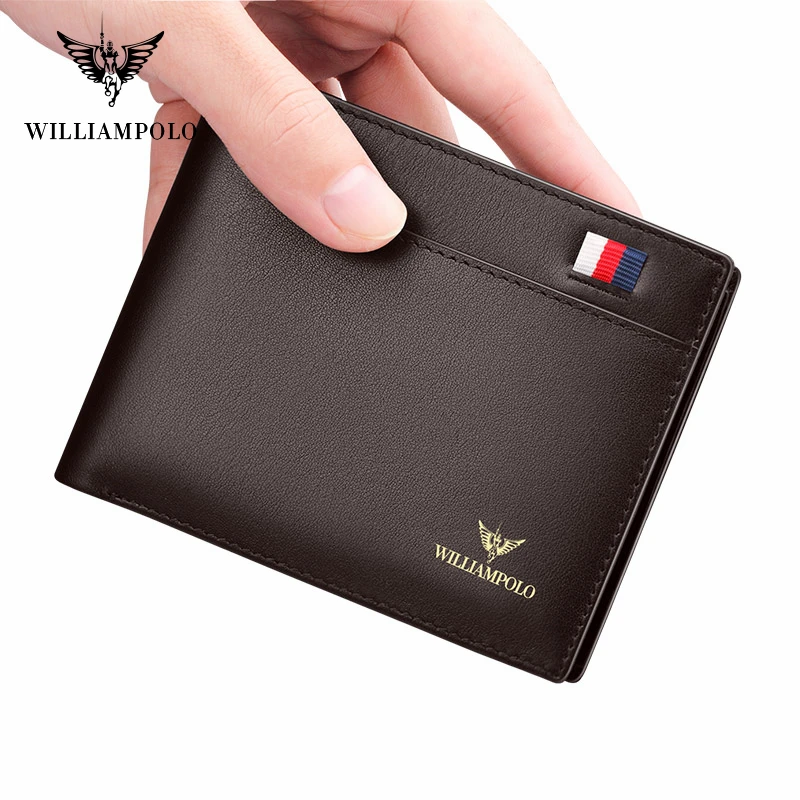 WILLIAMPOLO Luxury Brand Men Wallet Genuine Leather Bifold Wallet Bank Credit Card Case ID Holders Male Coin Purse Pockets 2
