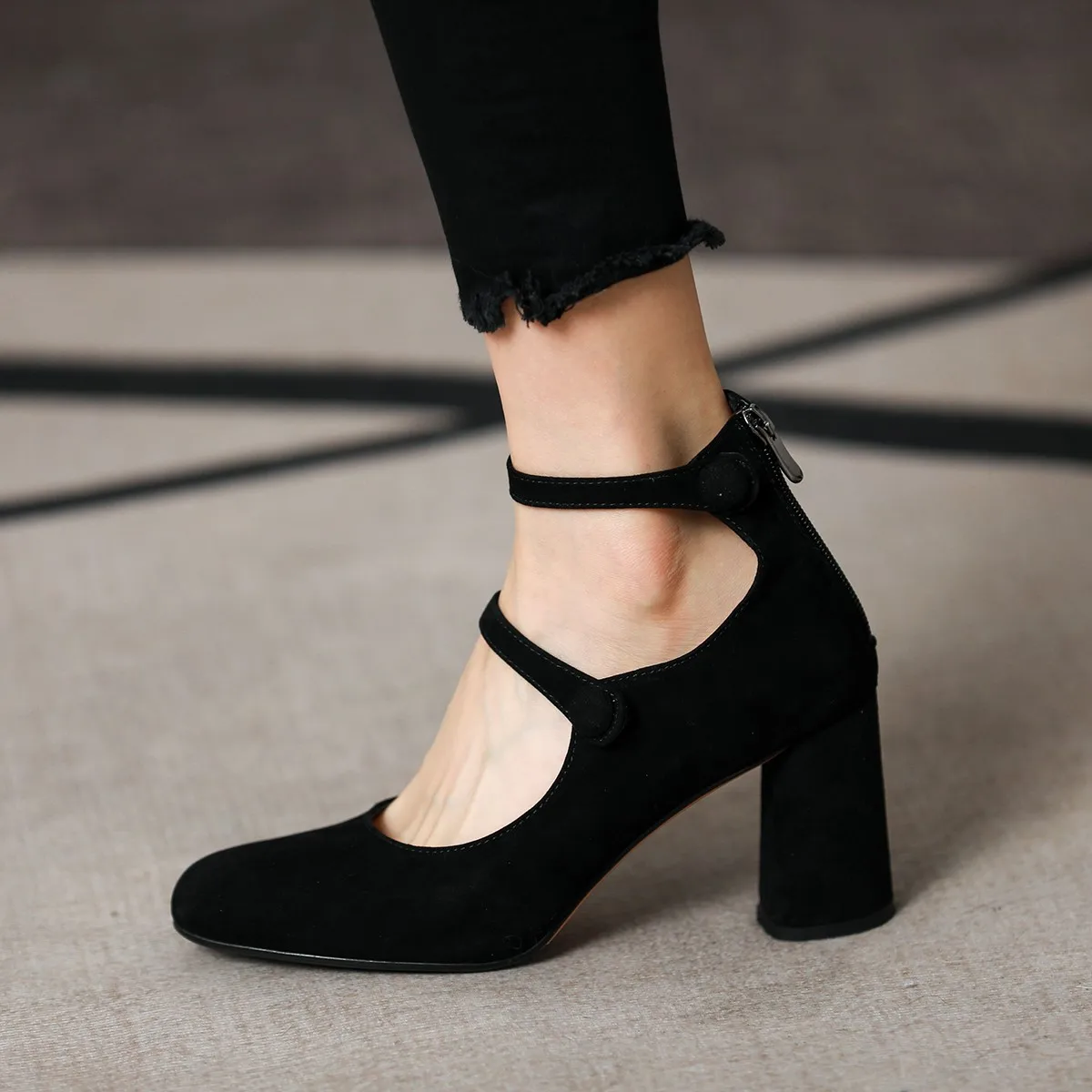 

Women Pumps French Style Women Sheep Suede Shoes High Heel Spring Atumn Genuine Leather Pumps Elegant Mary Jane Ladies Shoes