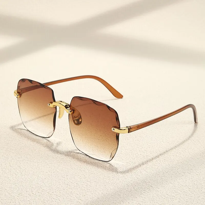 Rimless sunglasses square frameless classic gradient women's
