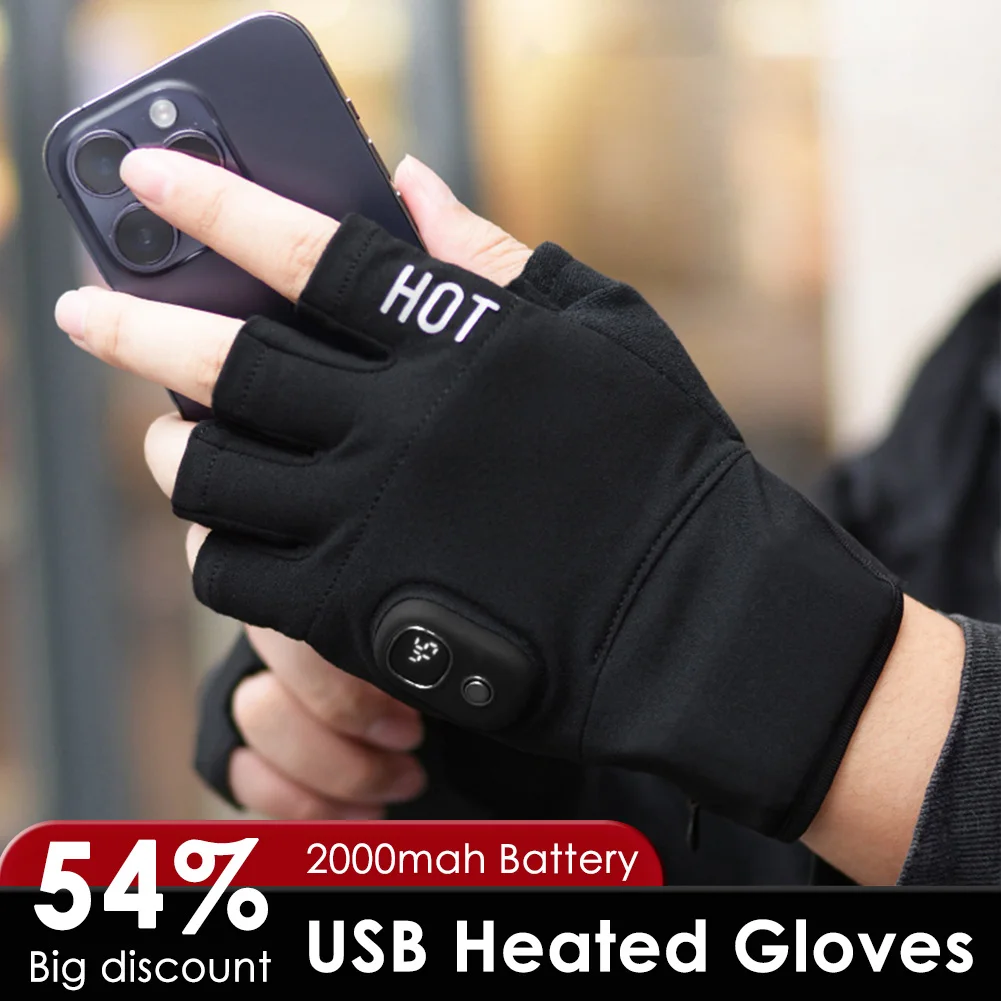 USB Electric Heated Gloves 2000mAh rechargeable battery 3-temp