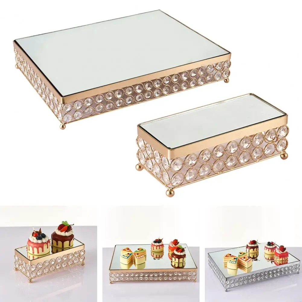 

Mirror Surface Pastry Tray Rhinestones Exquisite Heat Resistant Dessert Plate Serving Platter Cake Trays Household Supplies
