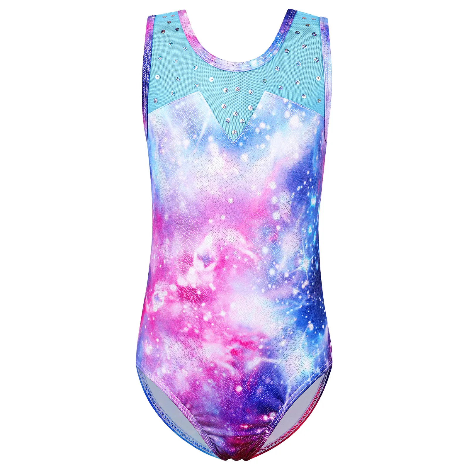 BAOHULU Pink Galaxy Print Gymnastics Leotard Sleeveless Ballet Leotard Ballerina Performance Clothes Dance Costumes