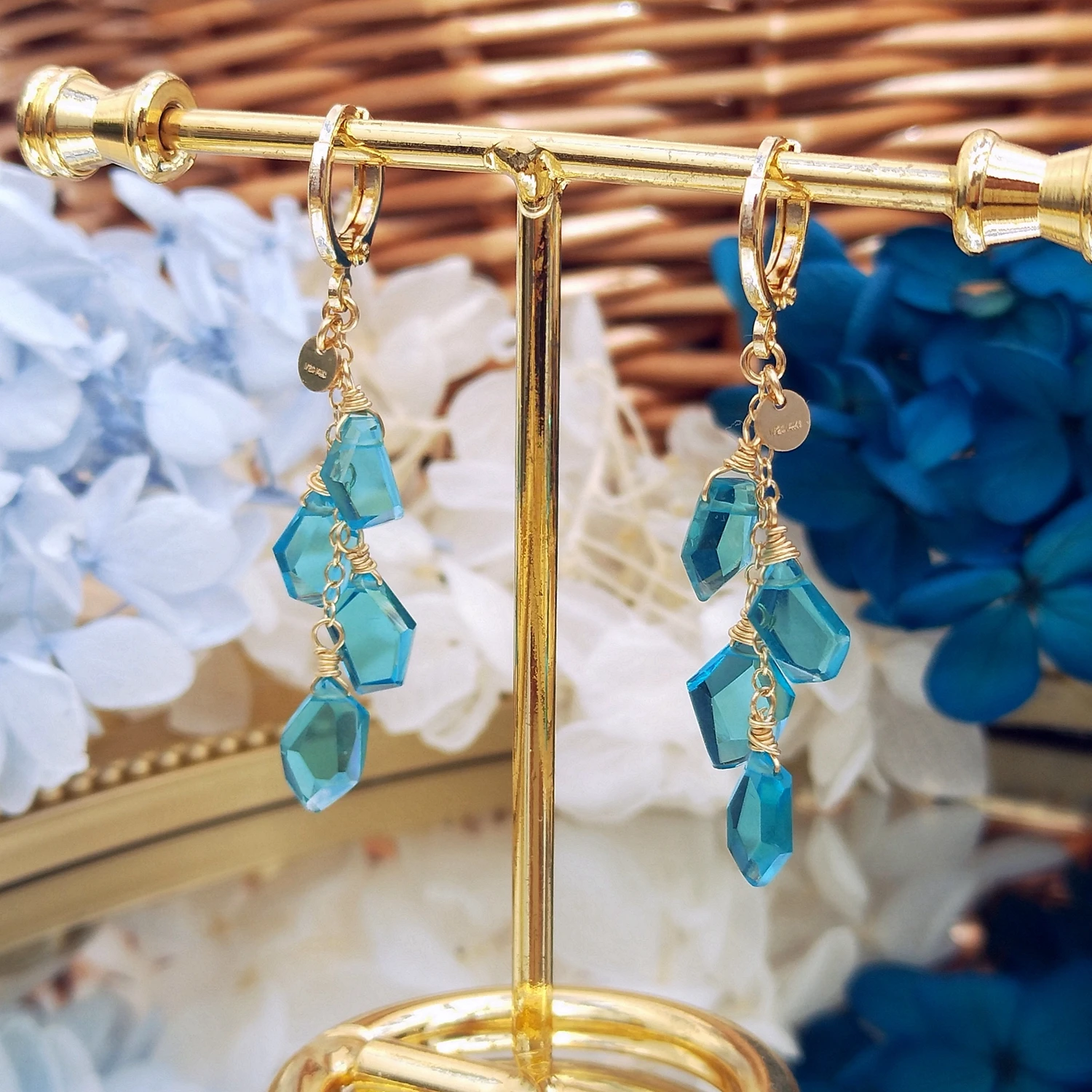

Lii Ji Apatite Color Crystal American 14K Gold Filled Handmade Drop Earrings