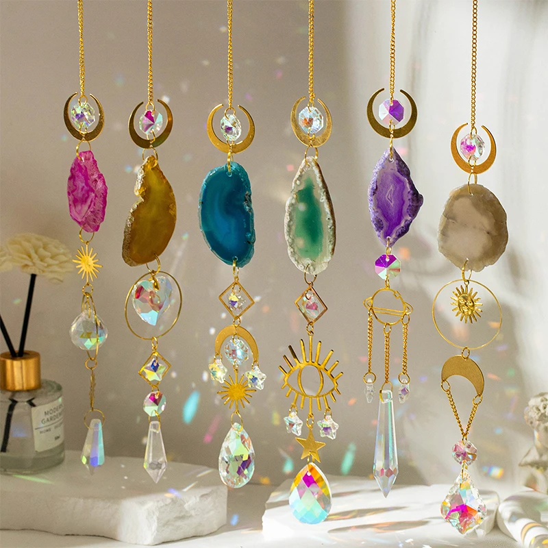 Natural Agate Crystal Suncatchers for Window Hanging Garden Sun Catchers with Crystals Rainbow Maker Indoor Outdoor Decor 2
