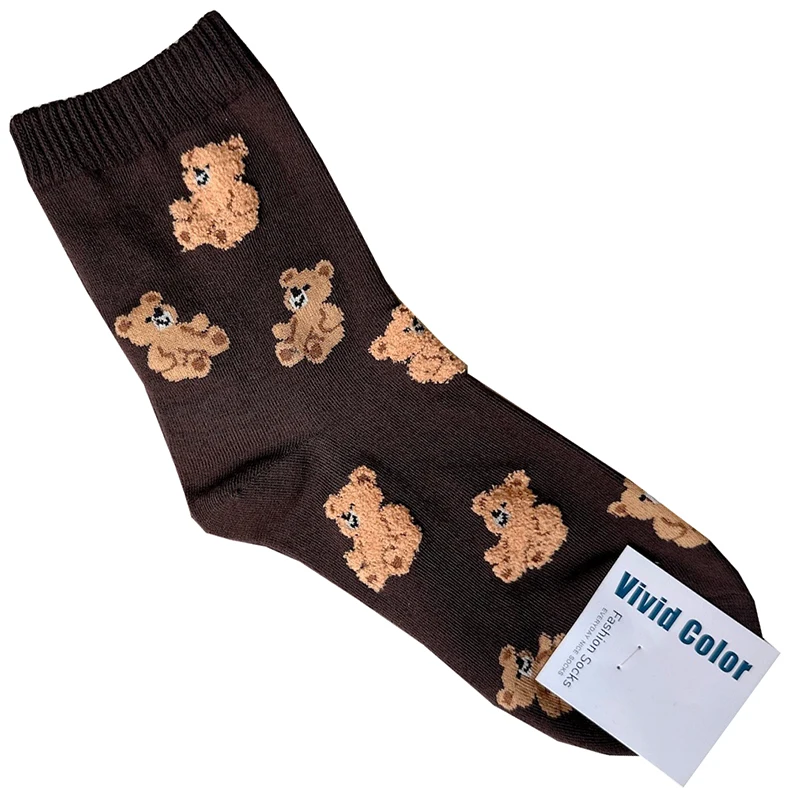 Elegant Lady Bear Cartoon Women's Cute Cotton Socks - Harajuku Style Novelty Breathable Christmas Gift