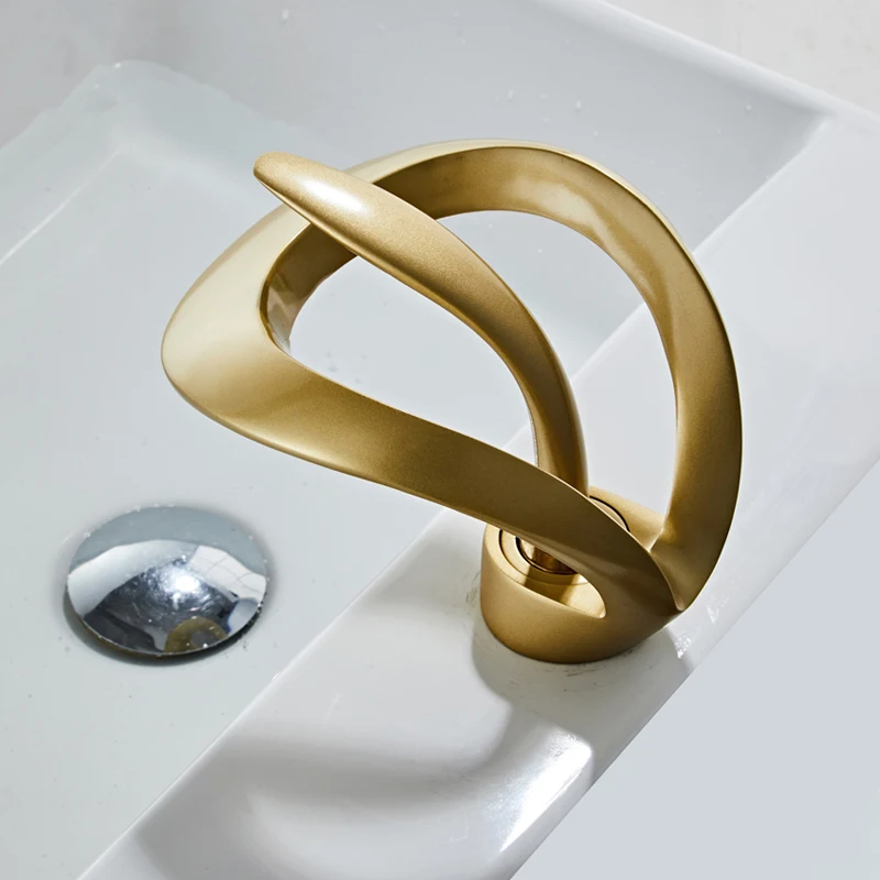 Bathroom Faucet Creative Matte Golden Bathroom Basin Faucet Black Waterfall Vessel Sink