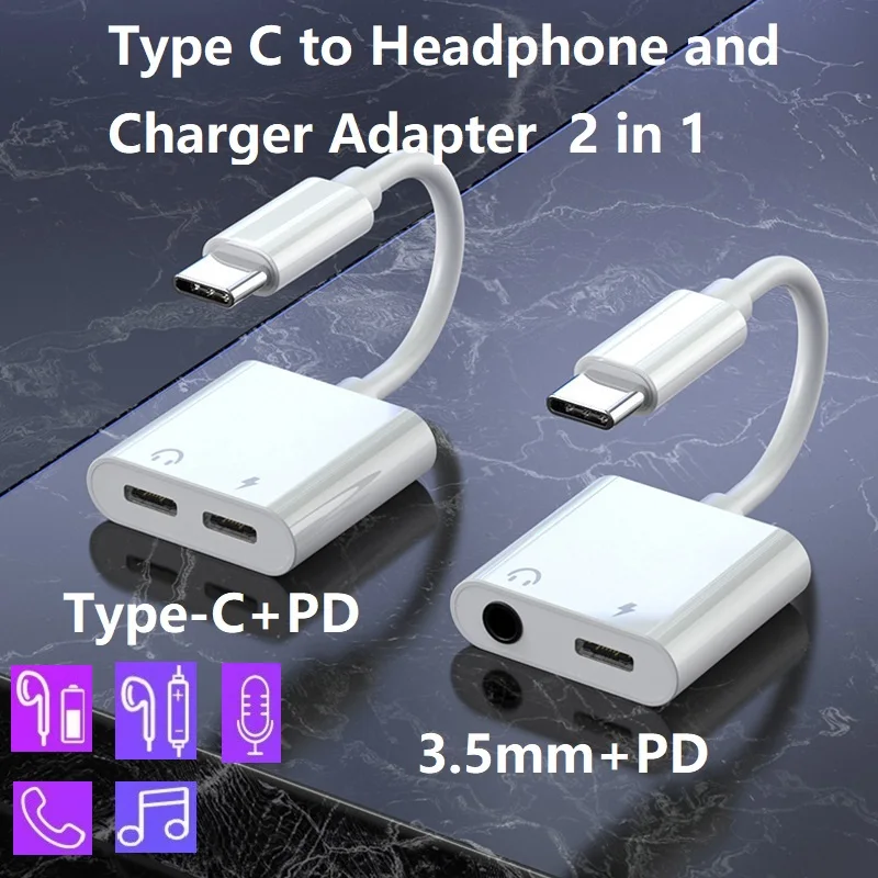USB C to Headphone and Charger Adapter in Type C to