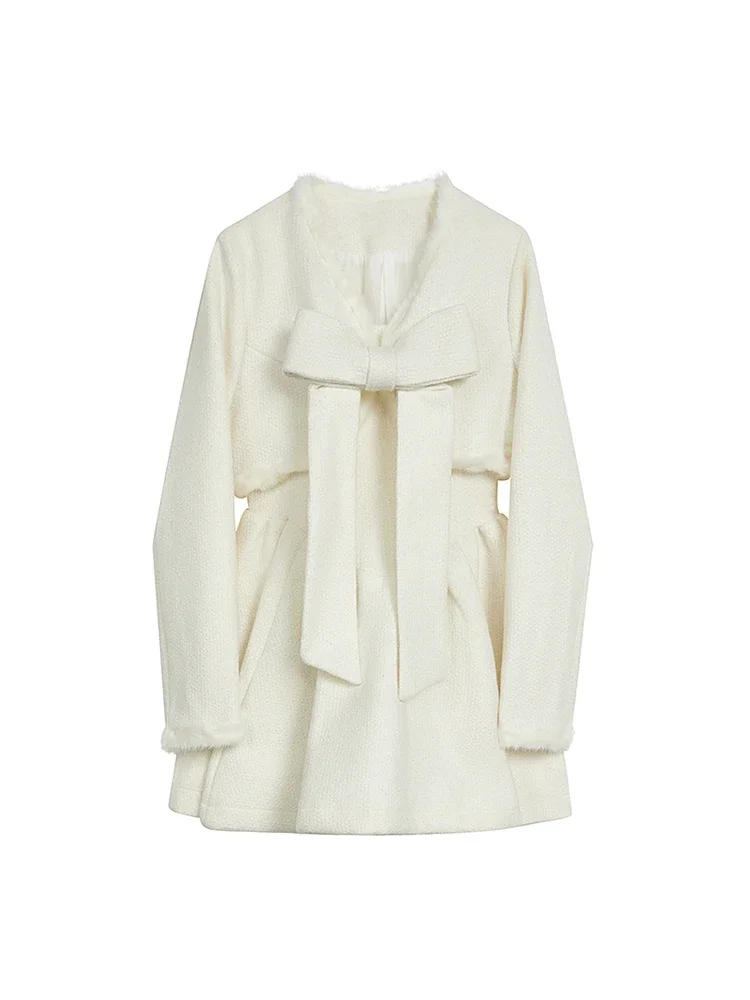 

High Quality Luxury Outfits 2 Piece Set V-Neck Sweet Bow Cardigan + Elastic Waist Spaghetti Strap Dress Mori Girl Autumn Winter
