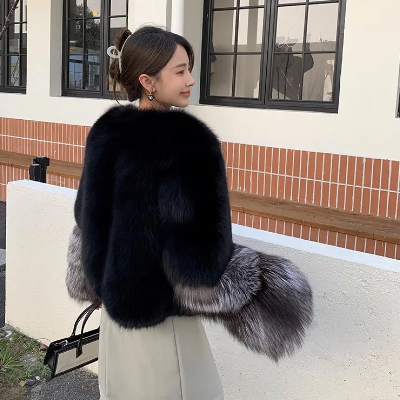 2023 New Women Temperament Casual Fox Fur Coat Winter Female Short Fashion Fur Integrated Environmental Protection Fur Outwear