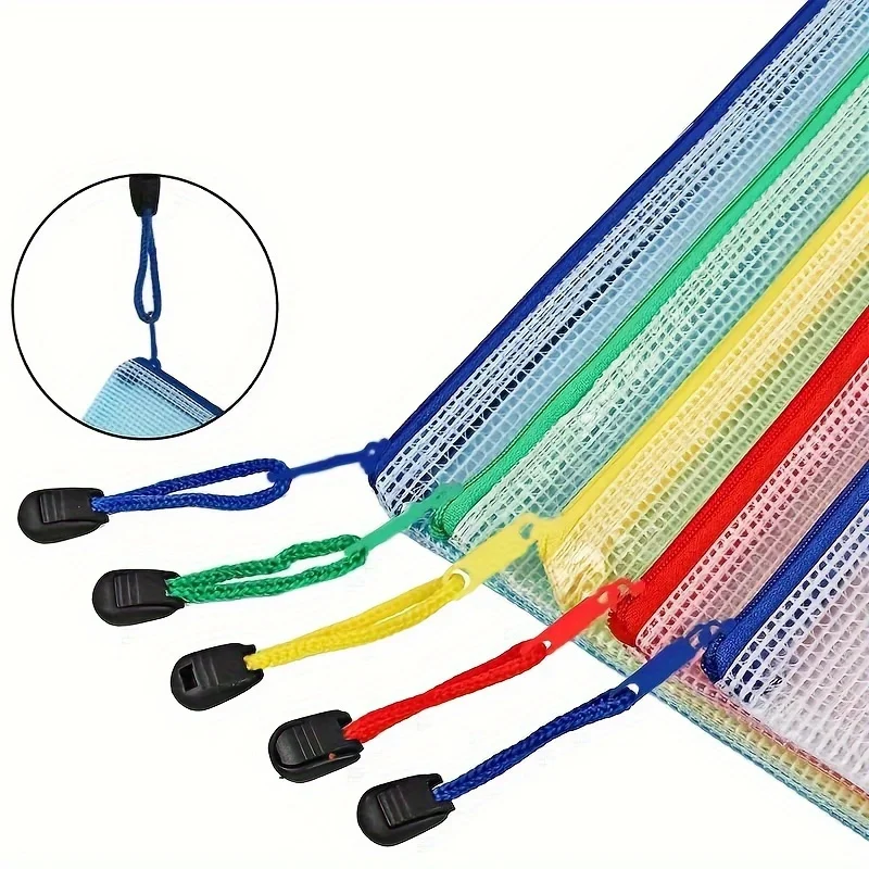2-10pcs A4 메쉬 지퍼 주머니 문서 가방 방수 플라스틱 우편 파일 폴더 책 가방 종이 학교 사무실 학생 용품