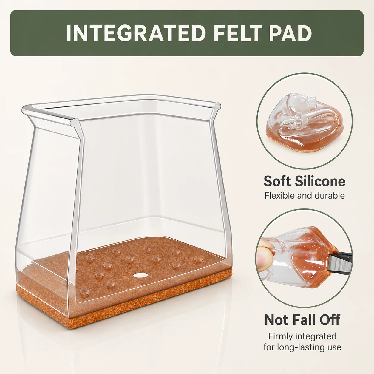 Clear Silicone Felt Floor Protectors – Square Chair Leg Caps (24-Pack) for Scratch-Free Hardwood Floors