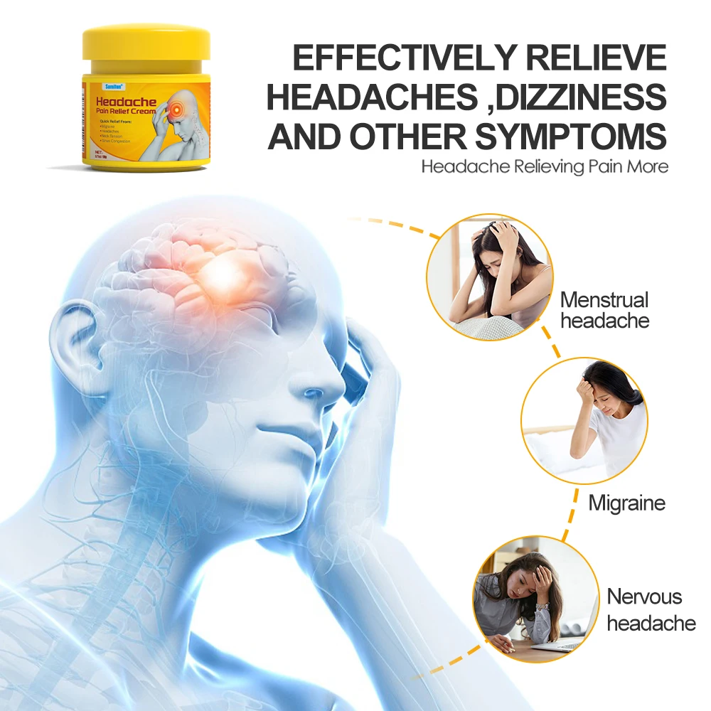 Migraine Headache Relief Cream Treat Brain Nerve Pain Medical Plaster Dizziness Neuralgia Painkiller Ointment 1/3/5Pcs
