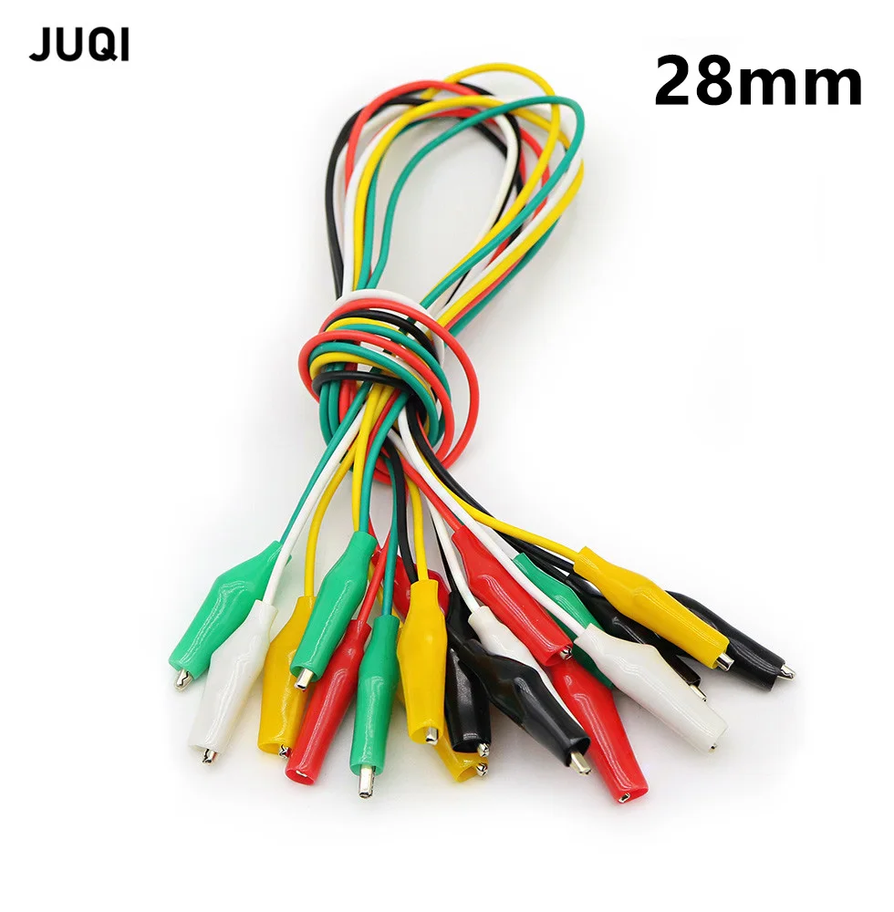 10pcs 28mm Alligator clips double-ended clips crocodile cable alligator jumper wire test leads line length 50 cm