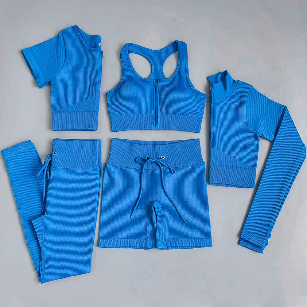 2/3/5PC Women's tracksuit Seamless Yoga Set Workout Sportswear Gym Clothing Drawstring High Waist  Leggings Fitness Sports Suits