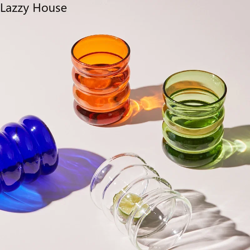 Glass Cup Creative Glass Cup Heat-resistant Tumbler Drinkware Tea Juice Milk Coffee Mug Home Water Glasses Ripple Mug 250ml