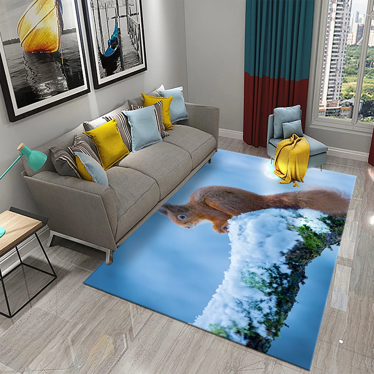 Squirrel Carpet for Living Room Bedroom Area Rugs Bathroom Non Slip Comfort Mat Floor Carpet Home Decor for Kids Festival Gifts