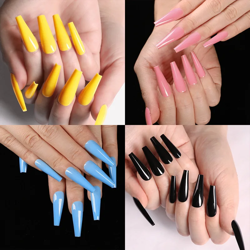 24PcslotFalseNailTipsFullCoverMatteAcrylicBallerinaLong