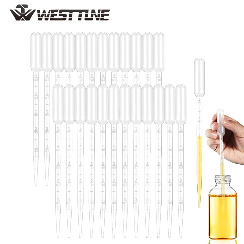 WESTTUNE 100Pcs 1ml 2ml 3ml 5ml Plastic Transfer Pipettes Disposable Graduated Container Liquid Dropper Lab Equipment Straw