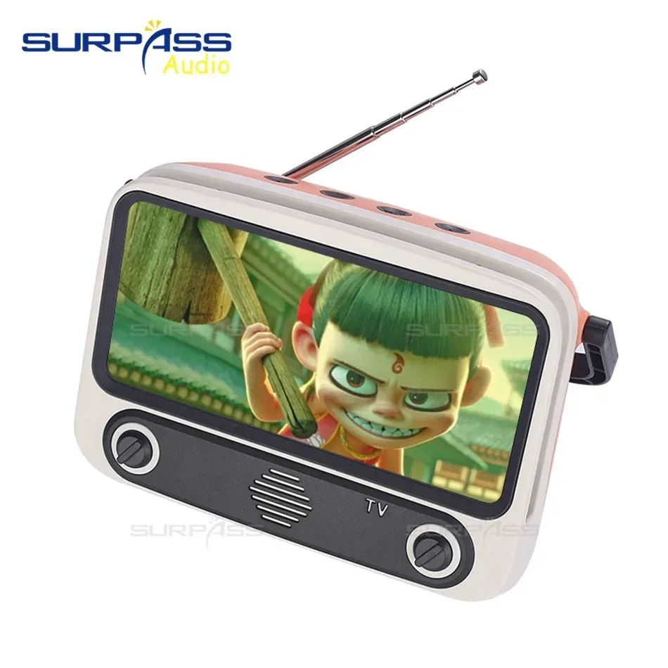Retro TV Style Bluetooth Speaker Mobile Phone Holder Music Player Mini Stereo Pocket Speaker Home Audio Gift