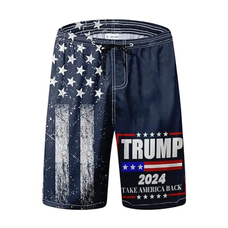 Fashion American Flag Trump 2024 Pattern Beach Short Summer Trend Streetwear 3D Printed Board Shorts Casual Oversize Swim Trunks 2