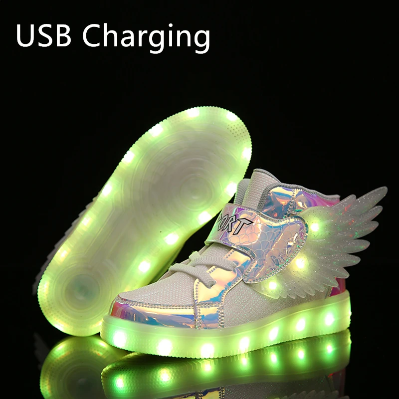 extra wide fit children's shoes 2022 NEW Children Luminous Glowing Sneakers White Pink Led Light  Kids Led Shoes Boys Girls Wing Shoes USB Charging girl princess shoes Children's Shoes