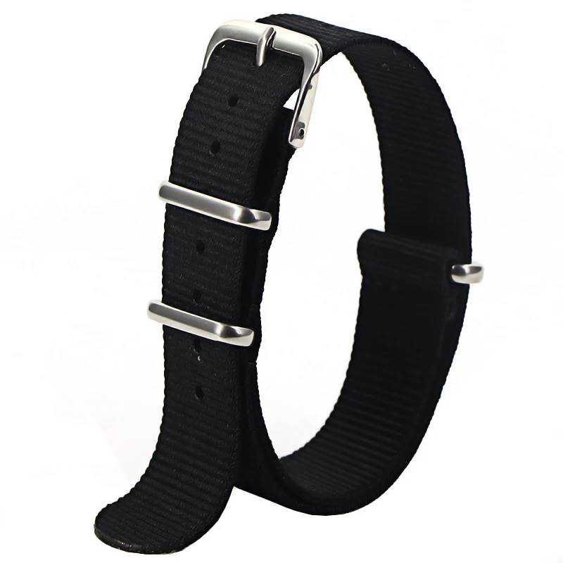 Nylon Army Sports Watch Strap – Black Adjustable Belt with Buckle