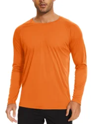 TACVASEN Men's Summer Sun Protection UPF 50+ Quick Dry Long Sleeve Performance T-Shirt - CN 2XL(US XL) (Orange)