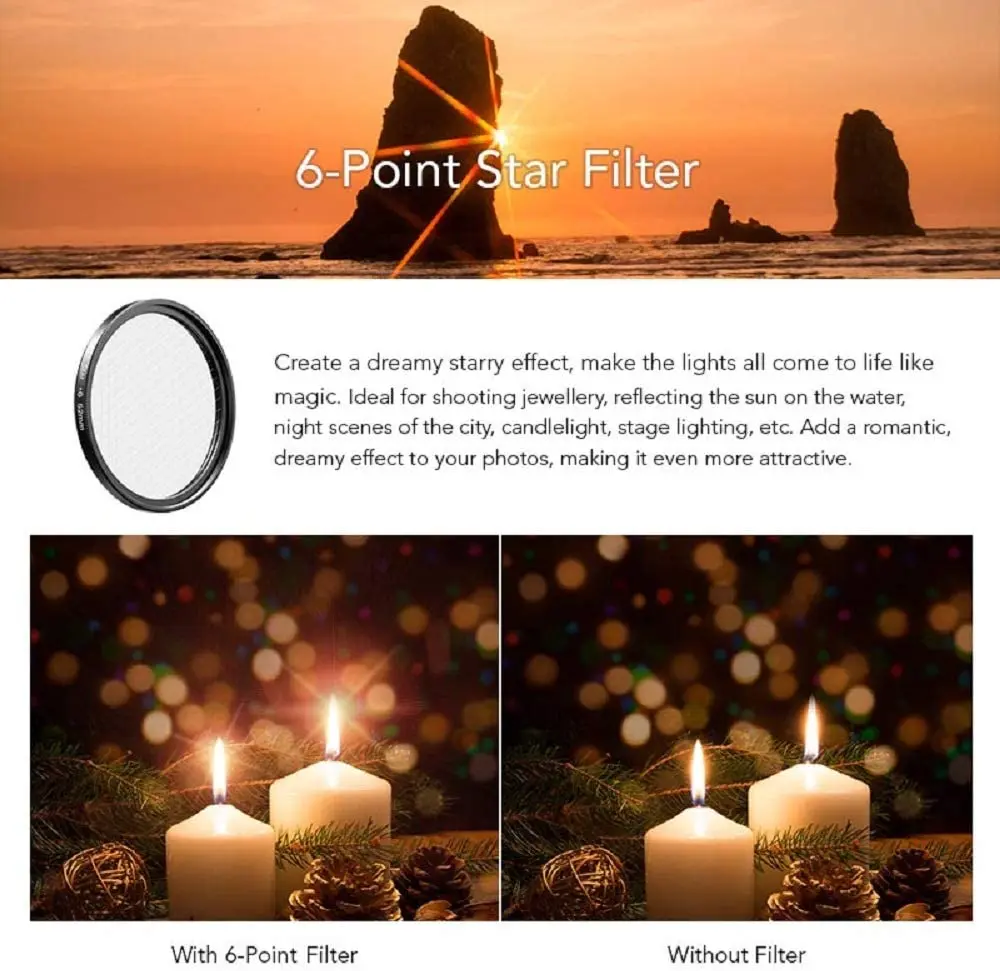 Uv Filter Camera Lens Filter Color Filter Photography Filter DSLR Camera Lens Filter UV ND FLD Star Colour 37 40.5 43 46 49 52 55 58 62 67 72 77 82 mm for Nikon Canon Sony Fujifim Olympus