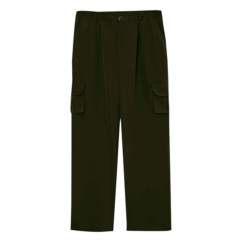Men s Cargo Trousers with Zipper and Button Closure Solid Casual Pants with Multiple Pockets for Streetwear Style
