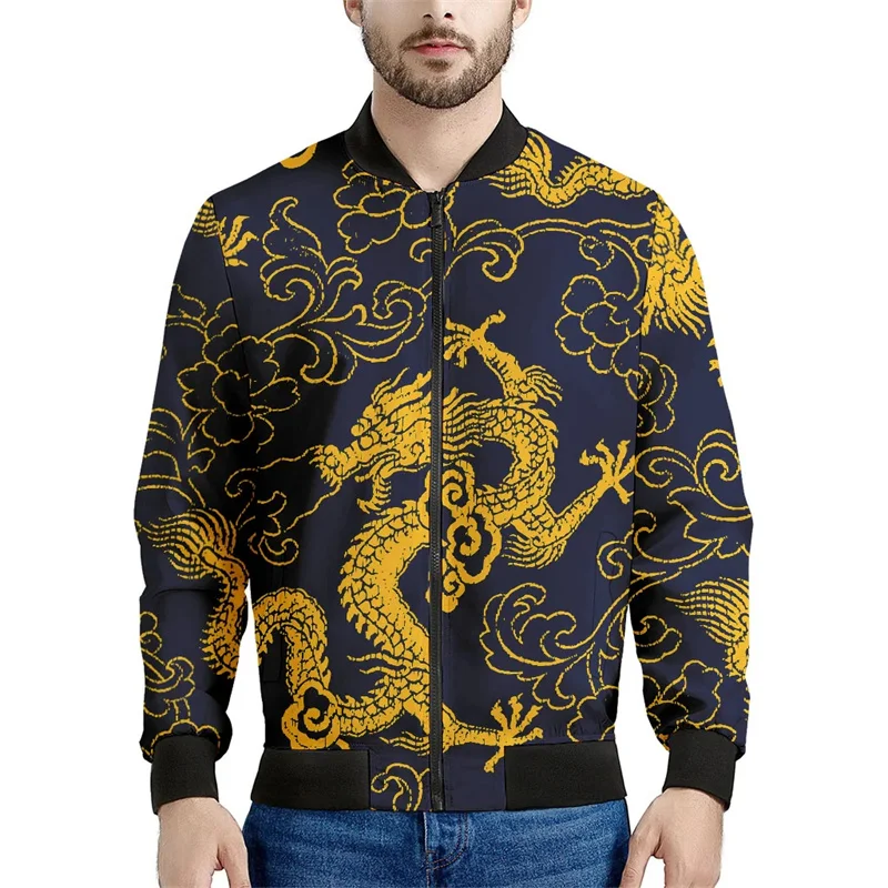 thumbnail image 1 of Chaqueta con estampado de dragón chino para hombre, abrigo con estampado 3D de animales, moda informal, chaquetas de gran tamaño con cremallera, tops de manga larga, 1 of 4