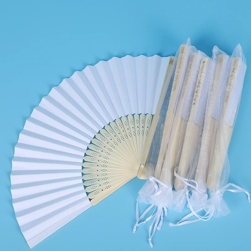 30/80Pcs Personalized Engraved Folding Hand Fan Wedding Personality