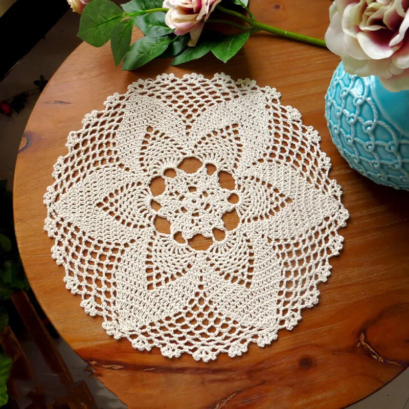 

Table decoration and accessories round cotton handmade flower placemat coaster Christmas Crochet table place mat cloth wedding