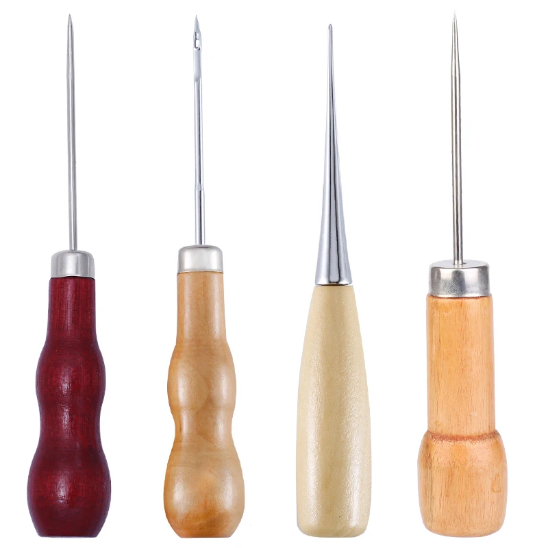 Leather Sewing Awl Set Leather Tools Leathercraft Tools 4 PCS Wooden Handle Awls For Leather Craft