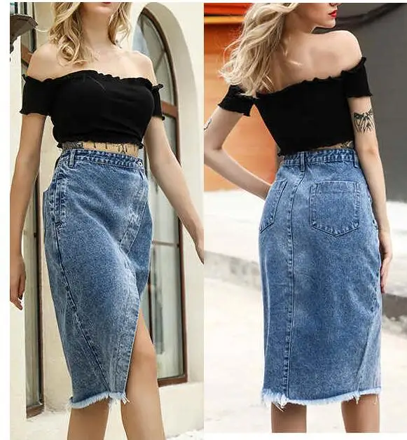 Women's Denim Skirt with Burr Edge, Tight Jean Skirt