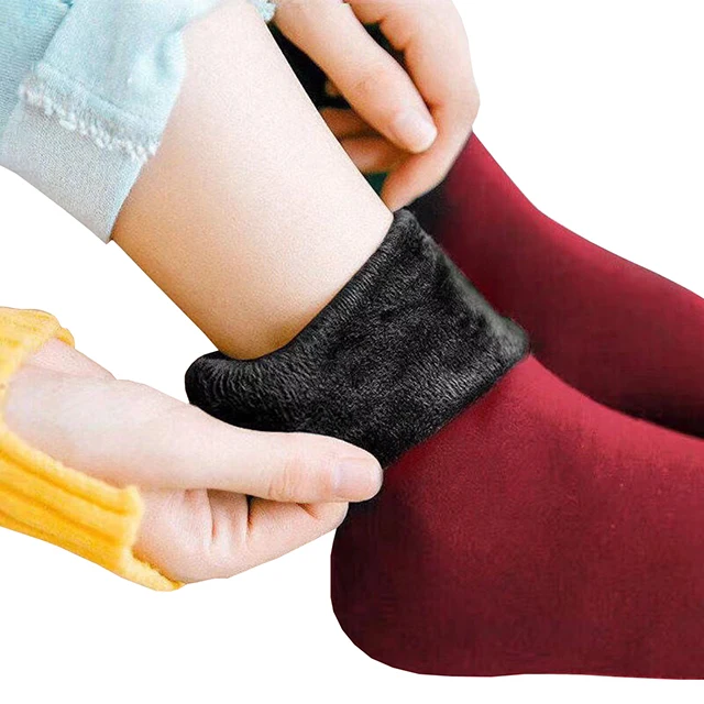 New Velvet Women Winter Warm Thicken Thermal Socks Soft Casual Solid Color Sock Wool Cashmere Home Snow Boots Floor Sock 1Pairs Red wine
