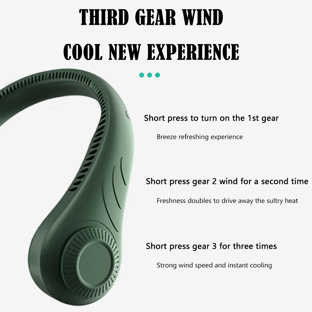 Mini Hanging Neck Fan Portable Bladeless Rechargeable Mute Cooling Wearable Neckband Leafless Fan 3-Speed Adjustable