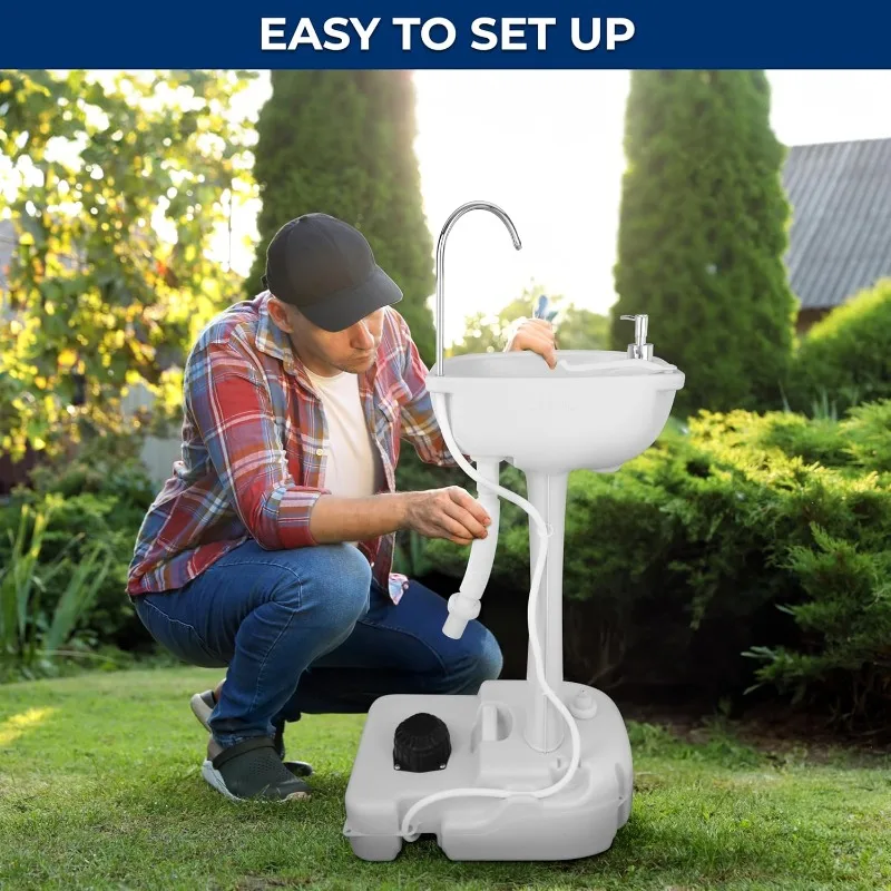 Portable Camping Sink w/Towel Holder & Soap Dispenser  Worksites, Camping – SLCASN18, Standard, White 4