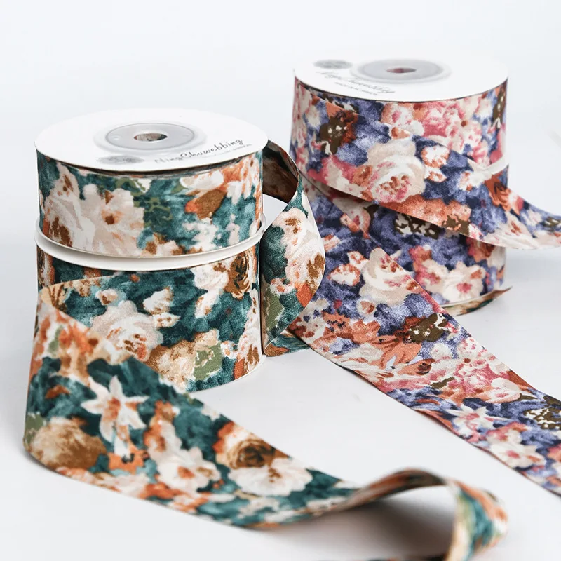 

2.5/4cm wide (9m /10 yards) Vintage oil painting printed Ribbon Flower packaging webbing diy handmade bow bouquet tape