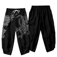 Japanese Kimono Pants Women Men Samurai Dragon Print Harem Pants Loose Elastic Waist Chinese Style Cosplay Trousers 2