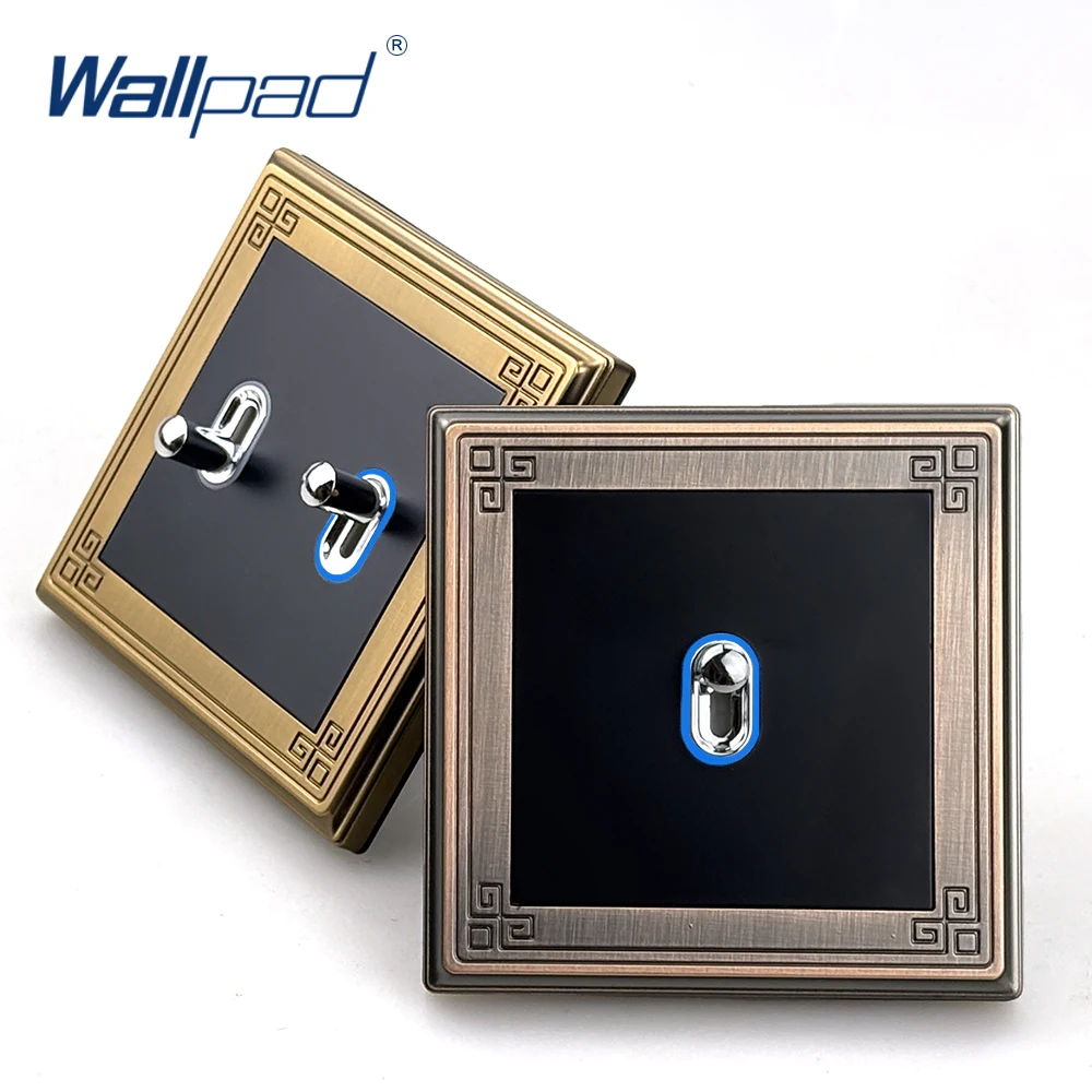Wall Switch 1 2 3 4 Gang Bronze Zinc Alloy Antique Plate Stair Switch LED Indicator 86x86mm EU international Power Outletal