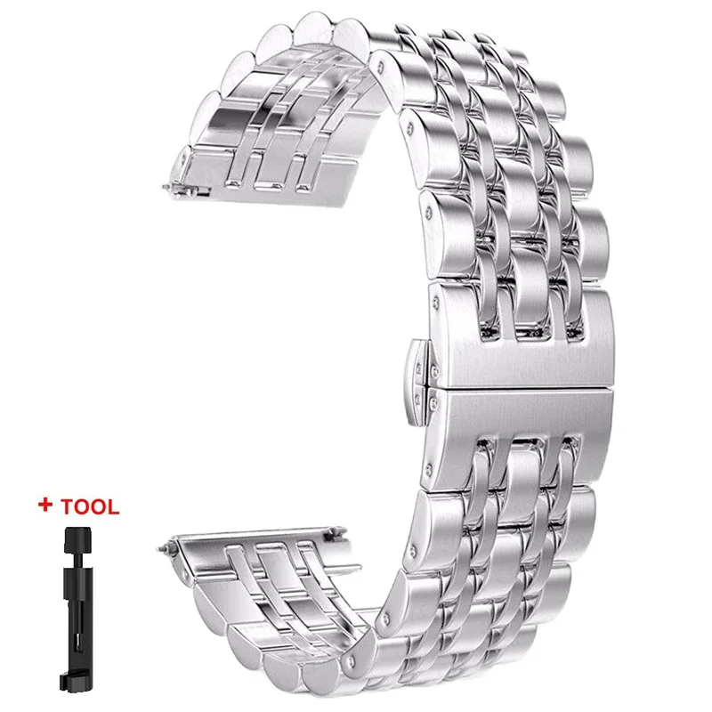 Stainless Steel Metal Watch Strap Wristband Bracelet, 22mm & 20mm