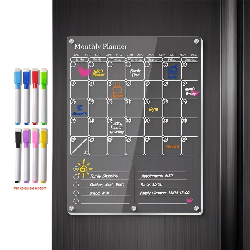 Calendario Magnetico in Acrilico per Frigorifero, Lavagna Cancellabile Trasparente, Calendario Mensile Verticale per Fare la Lista delle Cose da Fare